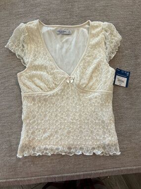 Arizona Jean Co Lace Babydoll Top XS Juniors Antique White NWT Boho Stretch